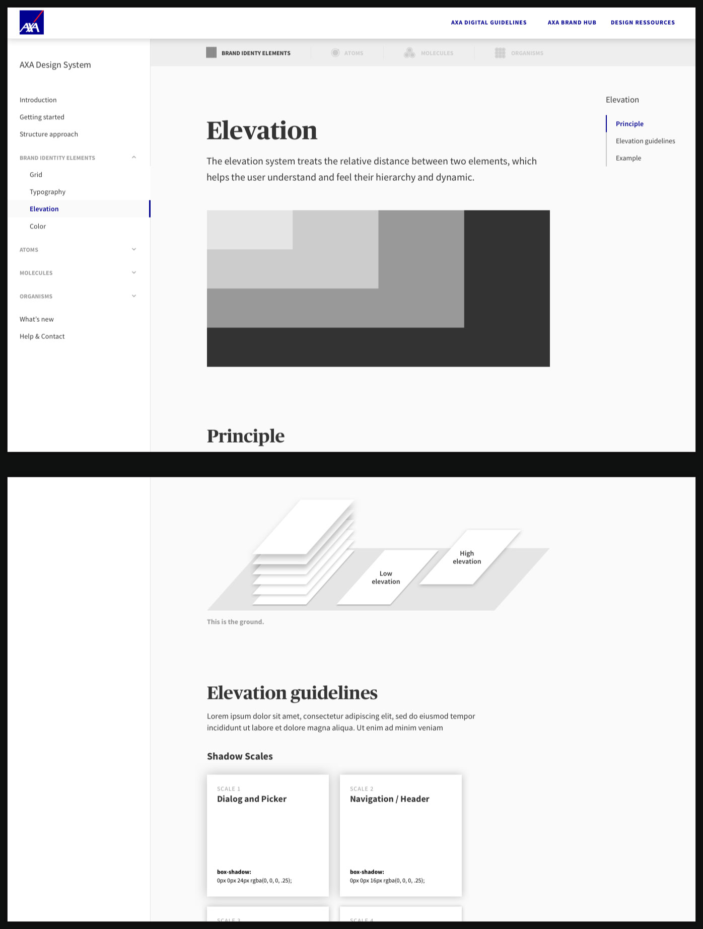 extrait du MVP design token Elevation